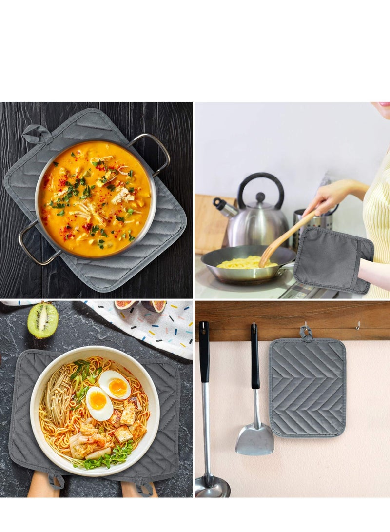 Y&D Oven Pot Holder with Pocket 100% Cotton Heat Resistant Coaster Potholder Kitchen Hot Pad Gray Mitts for Cooking and Baking Square 7"x9"  - Image 2