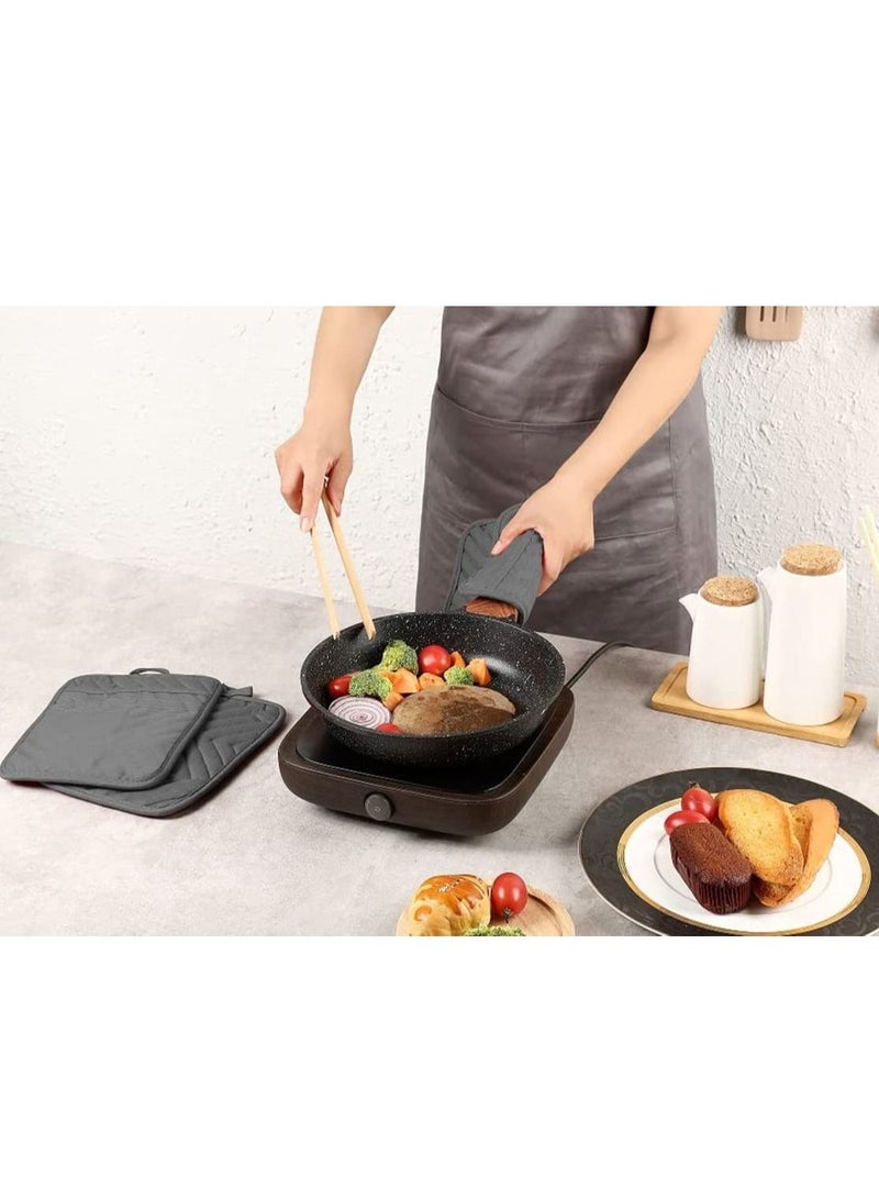 Y&D Oven Pot Holder with Pocket 100% Cotton Heat Resistant Coaster Potholder Kitchen Hot Pad Gray Mitts for Cooking and Baking Square 7"x9"  - Image 5