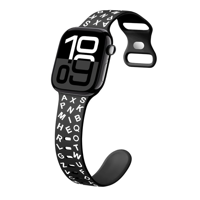 erorex For Apple Watch Series 10 46Mm English Letters Style Butterfly Buckle Silicone Watch Band(Black White) - Image 1