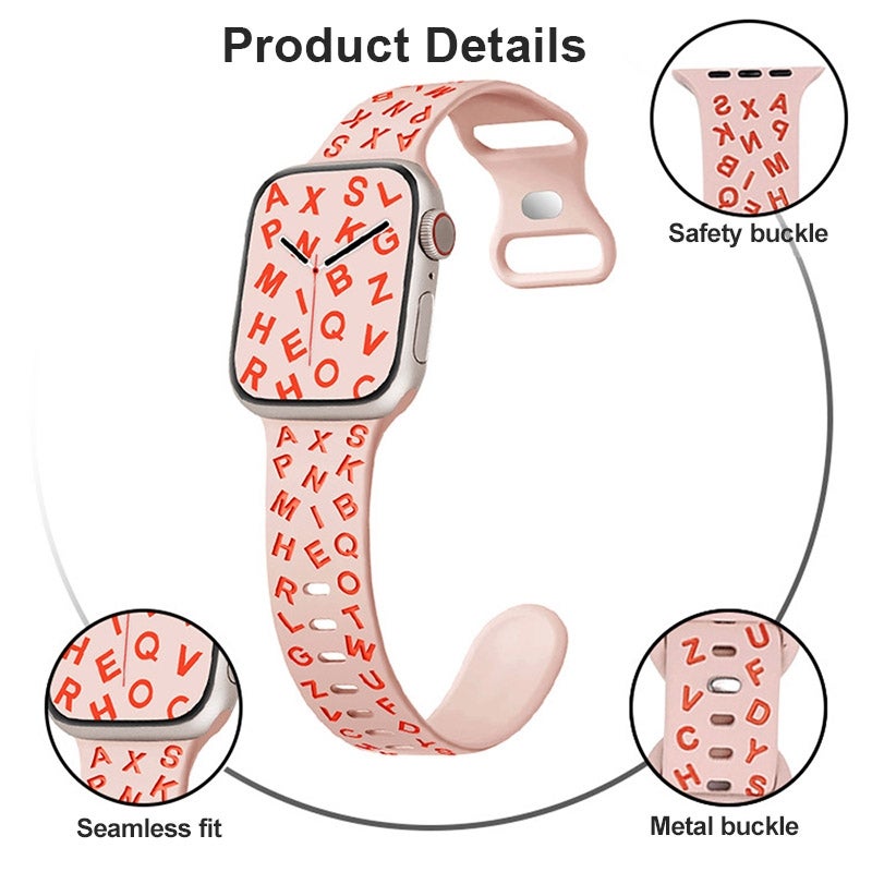 erorex For Apple Watch Series 10 46Mm English Letters Style Butterfly Buckle Silicone Watch Band(Black White) - Image 4