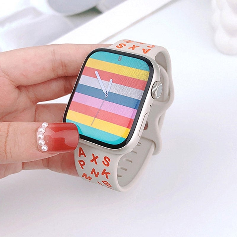 erorex For Apple Watch Series 10 46Mm English Letters Style Butterfly Buckle Silicone Watch Band(Black White) - Image 5