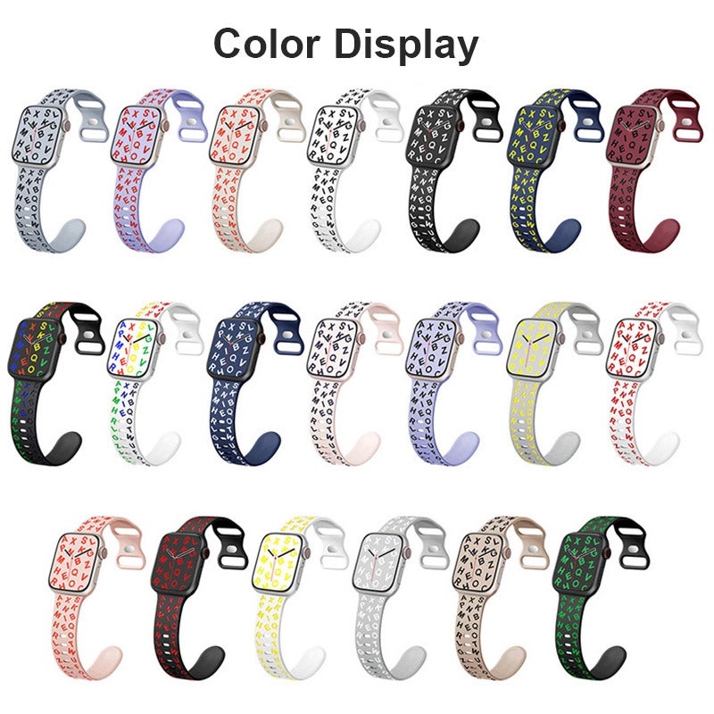 erorex For Apple Watch Series 10 46Mm English Letters Style Butterfly Buckle Silicone Watch Band(Black White) - Image 3