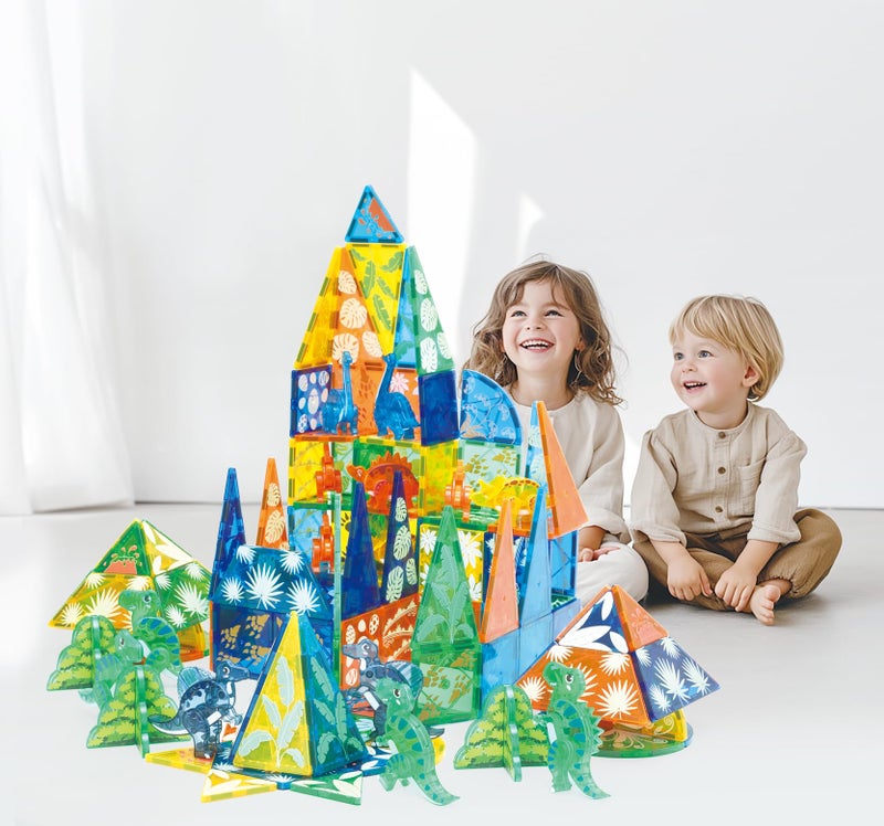 MEGAGONTILES Dinosaur Magnetic Tiles Set 106PCS | STEM-Authenticated Magnet Building Blocks with Dinosaur Animals | Educational Construction Toy for Toddlers & Kids Ages 3â€“8 (Boys & Girls) - Image 5