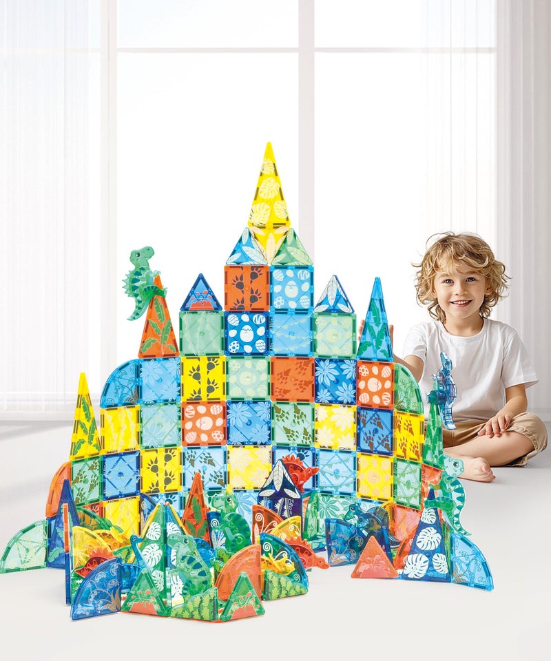 MEGAGONTILES Dinosaur Magnetic Tiles Set 106PCS | STEM-Authenticated Magnet Building Blocks with Dinosaur Animals | Educational Construction Toy for Toddlers & Kids Ages 3â€“8 (Boys & Girls) - Image 4