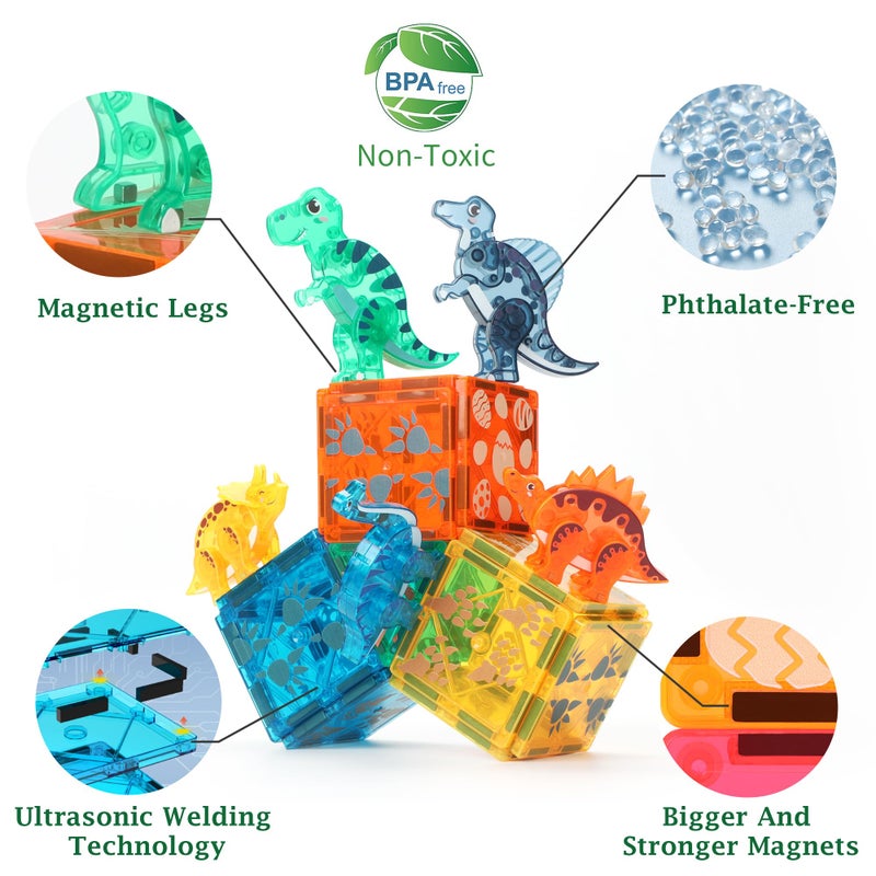MEGAGONTILES Dinosaur Magnetic Tiles Set 106PCS | STEM-Authenticated Magnet Building Blocks with Dinosaur Animals | Educational Construction Toy for Toddlers & Kids Ages 3â€“8 (Boys & Girls) - Image 3