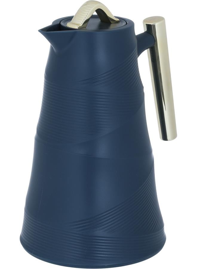 جلوري ترمس زجاجي من الخيزران سعة 1 لتر جسم بلاستيكي أزرق داكن - Image 2