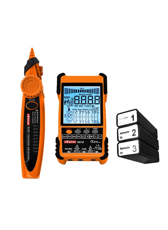 KKnoon - جهاز اختبار الكابلات المحمول K618 500M مع شاشة LCD، بحث رقمي تناظري، اختبار POE، معرف اقتران الكابل، حساسية الاقتران، طول كابل الشبكة القابل للتعديل، قياس الدائرة المفتوحة القصيرة، أجهزة التتبع - Image 1