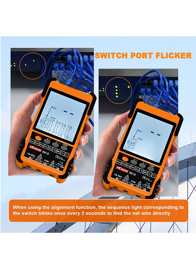 KKnoon - جهاز اختبار الكابلات المحمول K618 500M مع شاشة LCD، بحث رقمي تناظري، اختبار POE، معرف اقتران الكابل، حساسية الاقتران، طول كابل الشبكة القابل للتعديل، قياس الدائرة المفتوحة القصيرة، أجهزة التتبع - Image 1