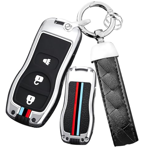 Ysbxitu 3 Buttons Metal Remote Key Fob Cover Fit for Nissan Keyless Smart Key Case with Keychain Fit for Nissan Xterra Titan Armada Frontier Quest Sentra Key Protection Cover Long Chain Silver - Image 1