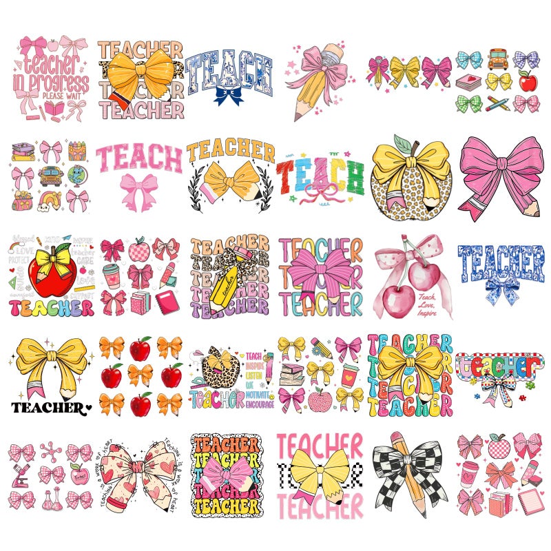 INCOK Teacher DTF Transfers Ready to Press - 30 PCS Iron on Transfers Stickers for Clothing Coquettee Iron on Vinyl Design for Back to School Fist Day of School Tshirts Bag Jackets Jeans DIY Craft - Image 2