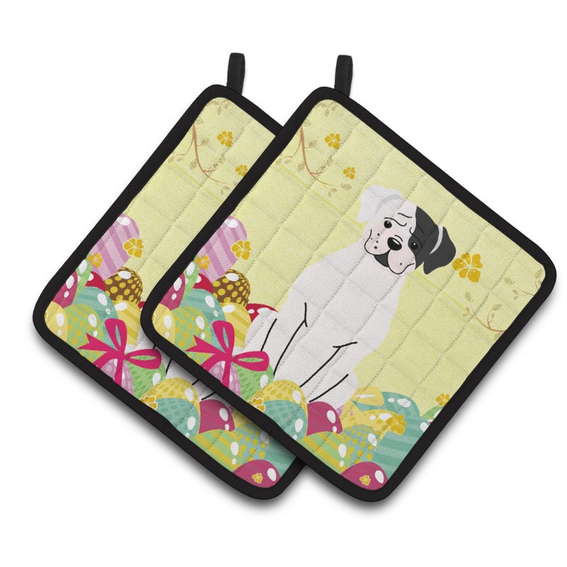 Caroline's Treasures ""Caroline's Treasures Easter Eggs White Boxer Cooper Pair of Pot Holders  7.5HX7.5W  Multicolor"" 