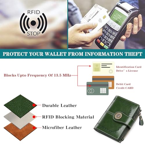 SENDEFN Small Womens Wallet Leather Bifold Card Holder RFID Blocking with Zipper Coin Pocket - Image 5