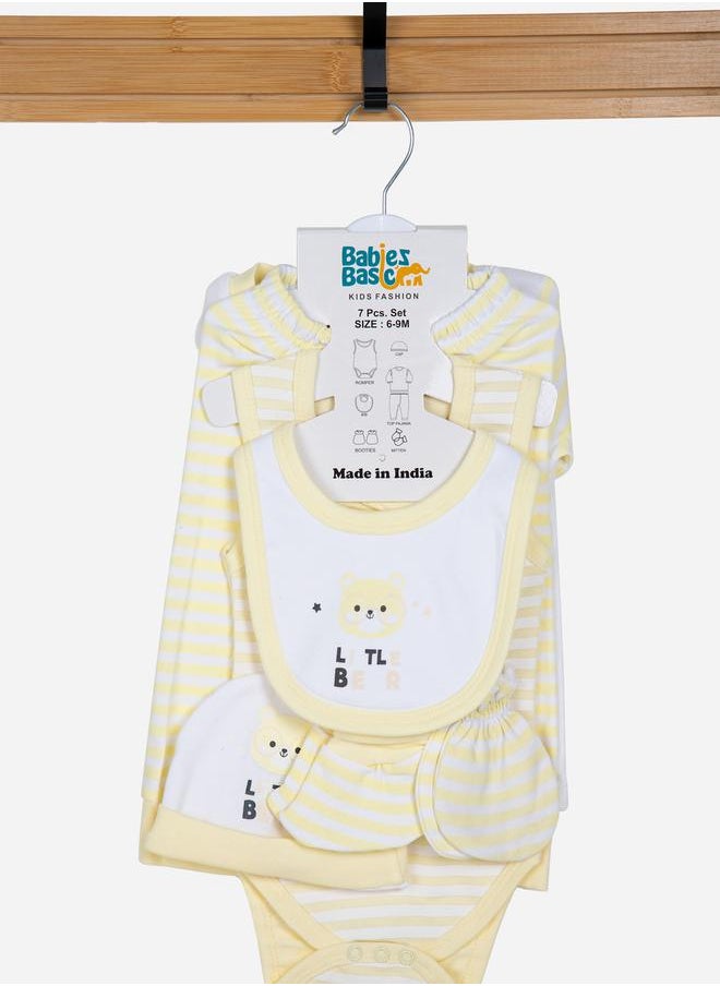 Babies Basic Pack of 7 - Cotton Bodysuit, Top, Pants, Bib, Socks, Mitten and Cap  - Image 4