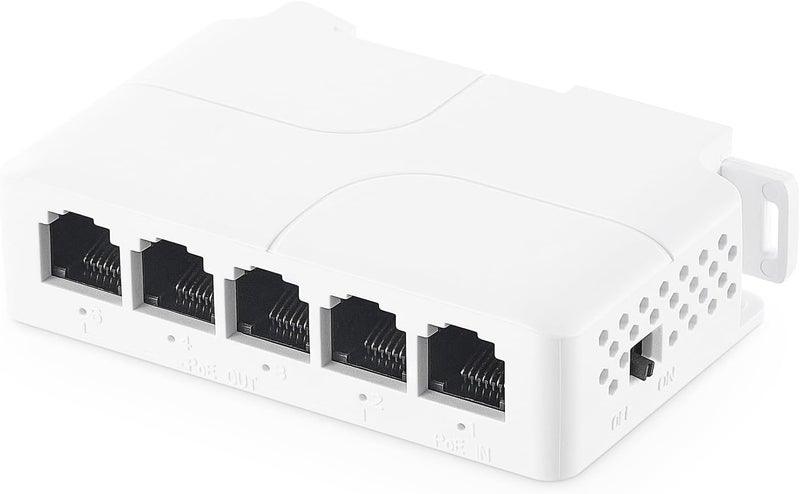 Binardat PoE Passthrough Switch, 1 in 4 Out Extender, IEEE802.3af/at/bt POE Powered 90W, 100Mbps Ethernet, Din Rail & Wall Mount Plug and Play - Image 1