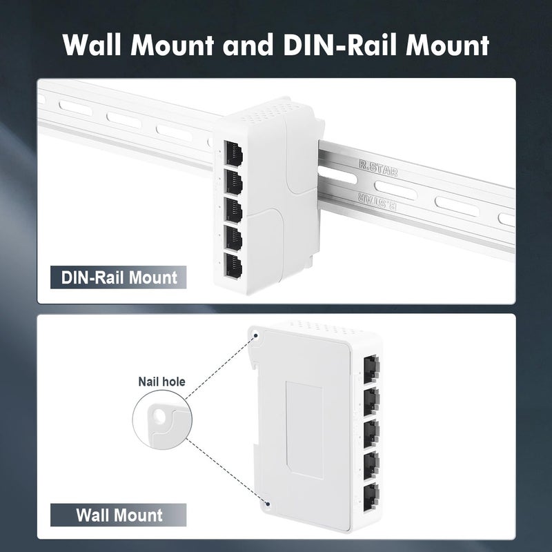 Binardat PoE Passthrough Switch, 1 in 4 Out Extender, IEEE802.3af/at/bt POE Powered 90W, 100Mbps Ethernet, Din Rail & Wall Mount Plug and Play - Image 5