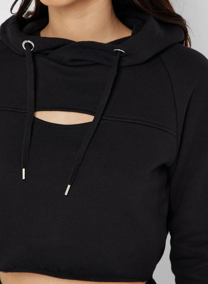 FOREVER 21 Cut-Out Cropped Hoodie