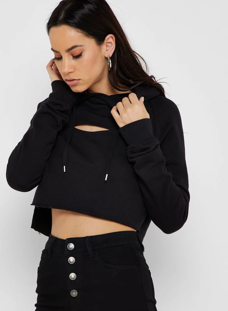 FOREVER 21 Cut-Out Cropped Hoodie