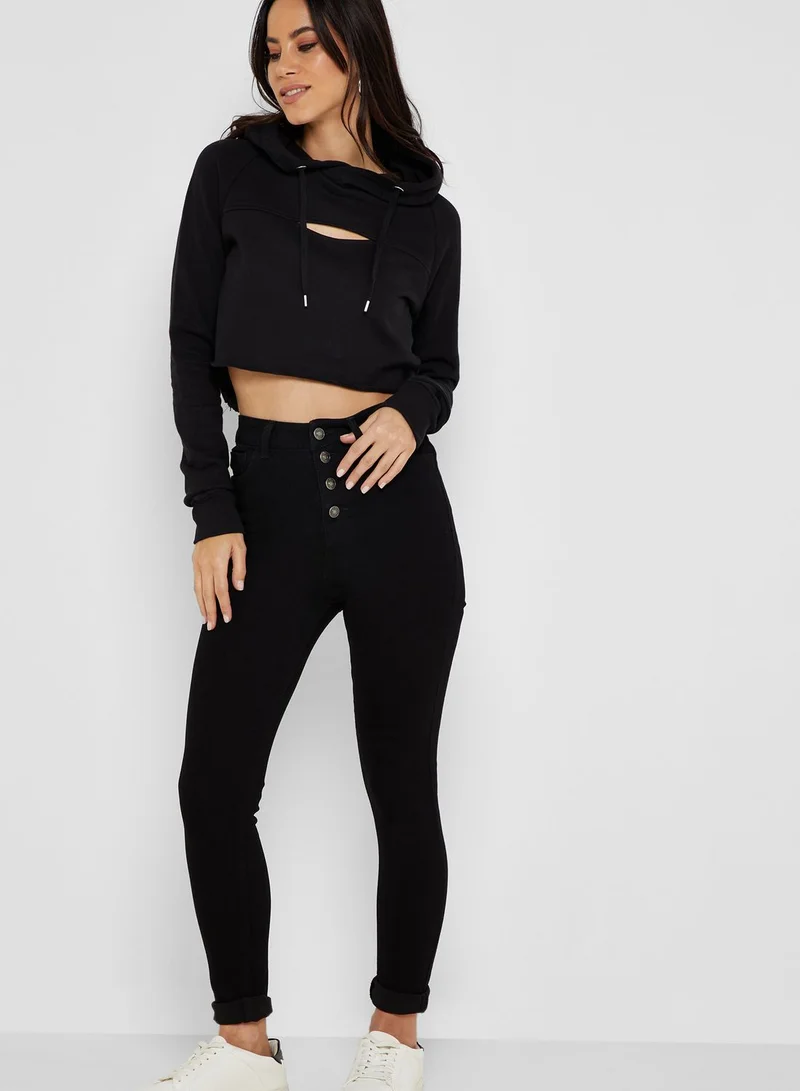FOREVER 21 Cut-Out Cropped Hoodie
