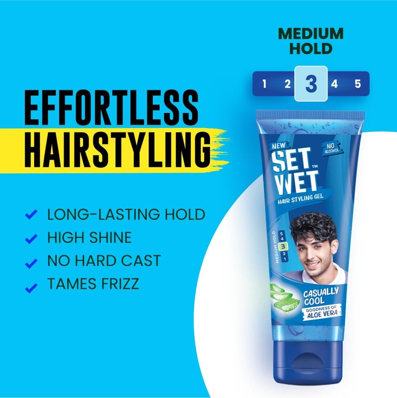 SET WET جل تصفيف الشعر للرجال من ست ويت كاجوال كول 50 جرام تثبيت متوسط لمسة لامعة عالية للشعر المتوسط إلى الطويل خالي من الكحول خالي من الكبريتات - Image 3