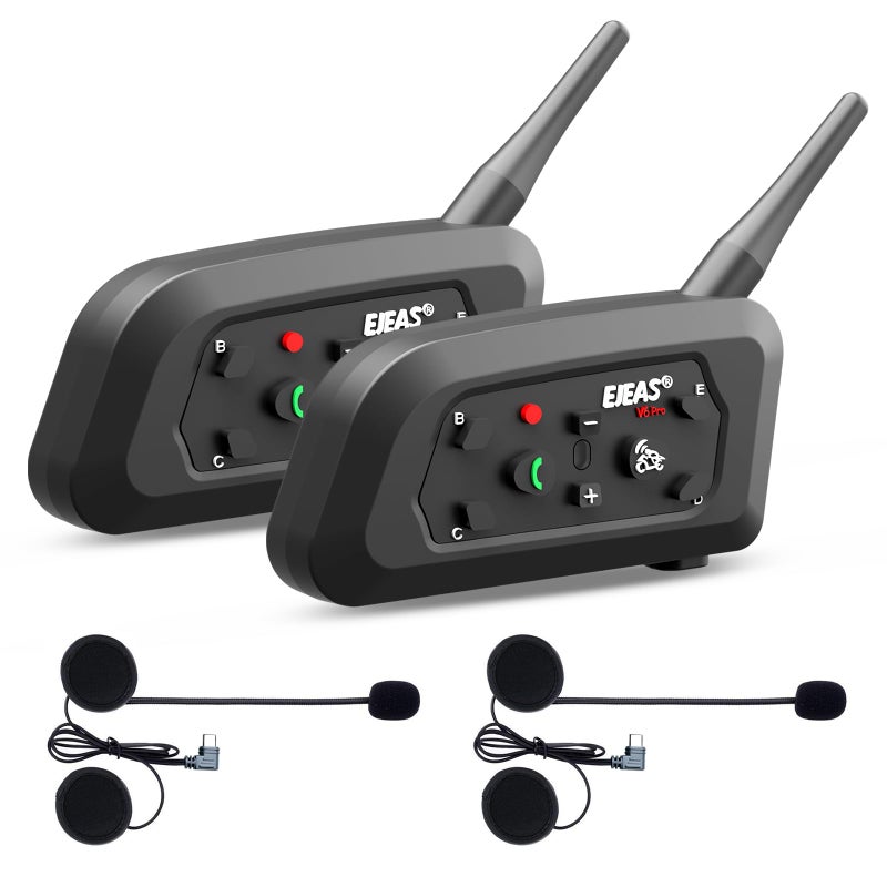EJEAS V6 Motorcycle Bluetooth Headset, 2 Riders Motorcycle Intercom Helmet Communication System with Noise Reduction and Bluetooth 5.1 for Motorcycling Skiing and Climbing (2 Pack) - Image 1
