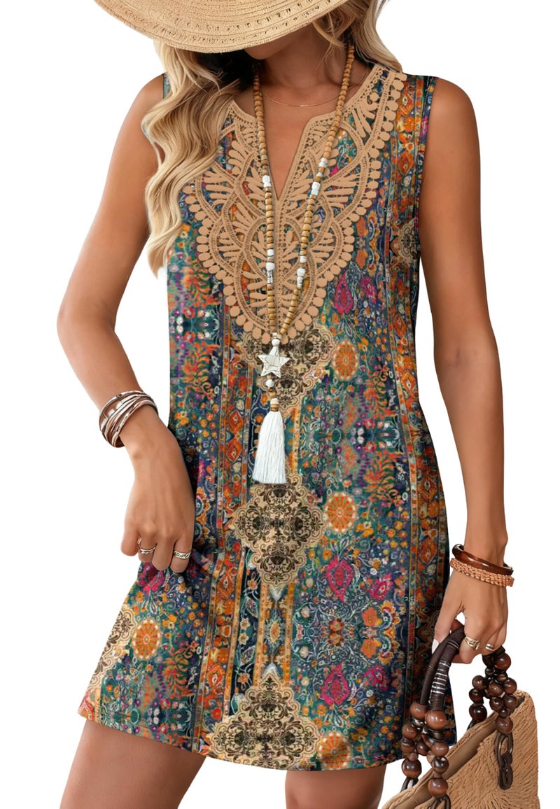 Sipaya Western Dresses for Women 2026 Summer Vestidos Casuales para Mujer Boho Chic Sping Dress V Neck Sundresses Cowgirl Outfits Country Concert Orange Printed S - Image 1