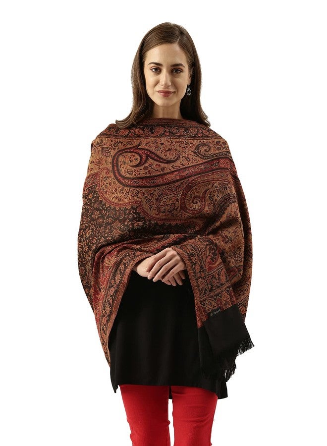 Pashmoda Women's Kashmiri Mughal Shawl | Evening Wraps | Jacquard Wrap Scarf Pashmina Gifts, Black, Size: 40 X 80 Inches - Image 2