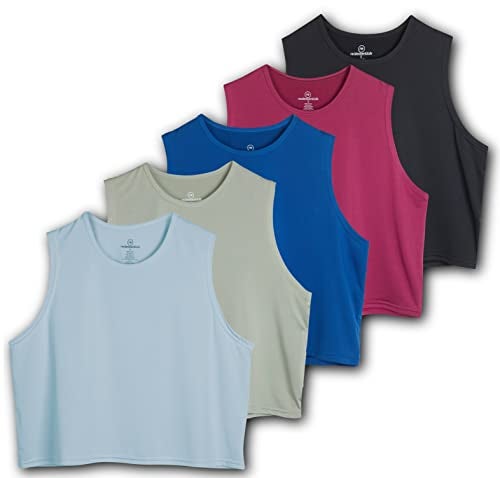 REALESSENTIALS Real Essentials 5 Pack: Women's Dry Fit Crop Summer Tank Top - Gym Yoga Workout Sports Tee (Available in Plus Size) Set 10, L - Image 1