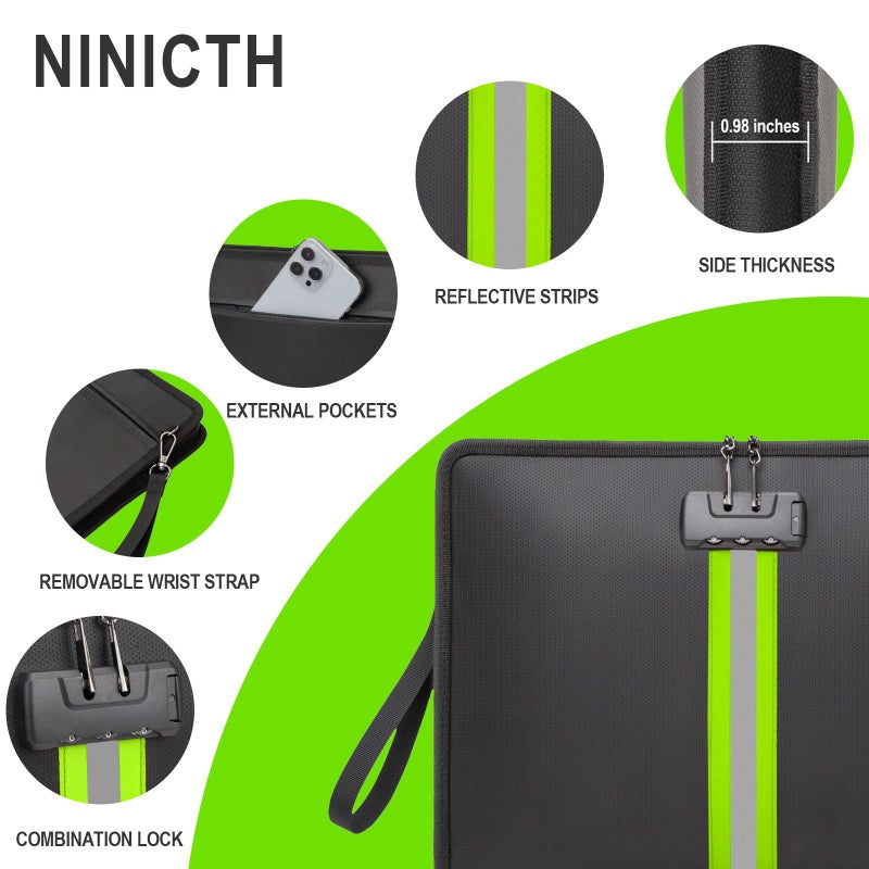 NINITCH Fireproof Document Bag with Lock, Non-Itchy Silicone Coated Fire Resistant Money Bag for Cash, Waterproof Safe Storage Pouch Organizer for A4 Legal Documents, Passport, Jewelry & Tablet - Image 4