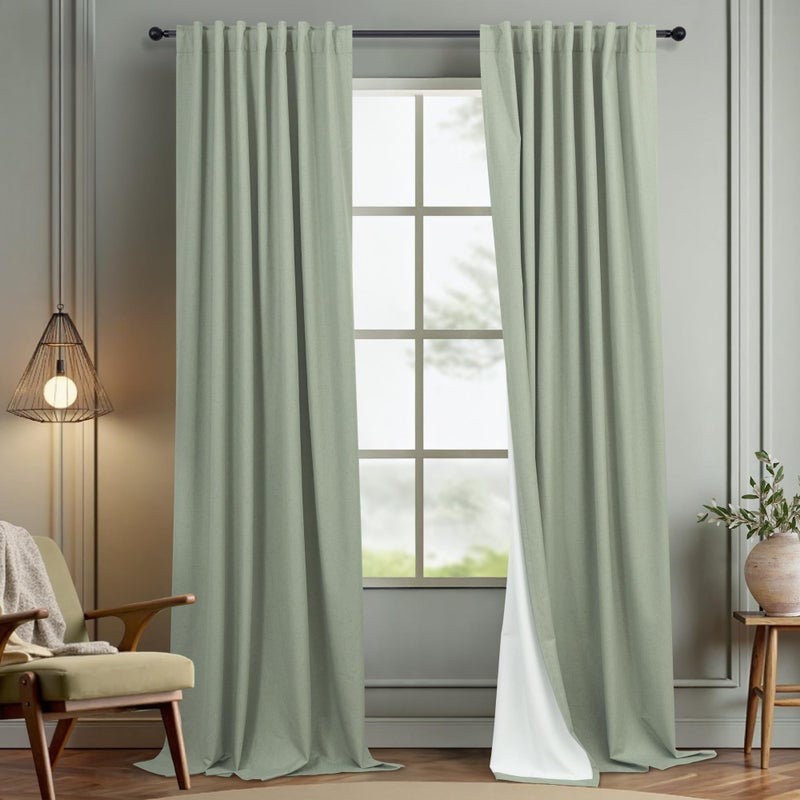 DANCURTON Sage Green Blackout Window Curtains for Bedroom 84 Inch Length 2 Panels Set Back Tab Boho Thermal Insulated Dark Black Out Drapery Room Darkening Curtain Drapes for Living Room 52x84 Long Light Sage - Image 1