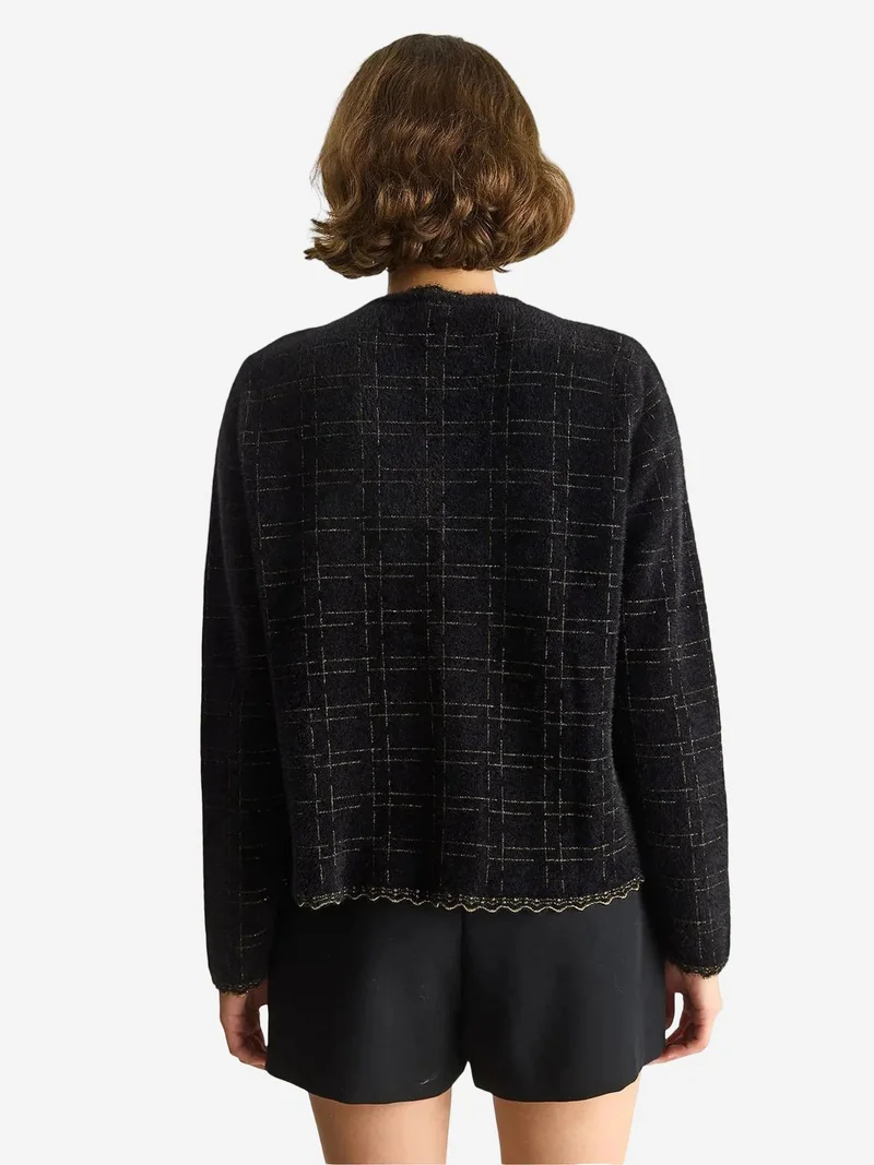 Bianco Lucci Black LUCCI Textured Jacquard Button-Up Cardigan for Women | Best Price UAE