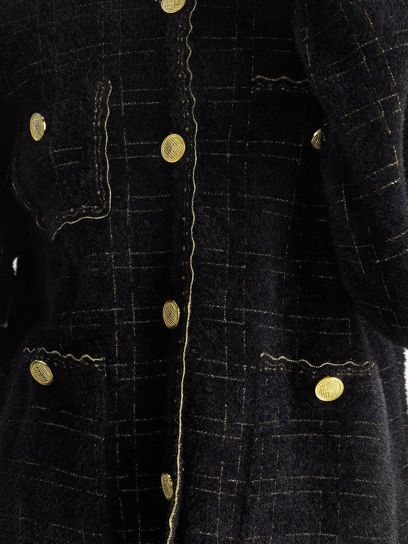 Bianco Lucci Black LUCCI Textured Jacquard Button-Up Cardigan for Women | Best Price UAE