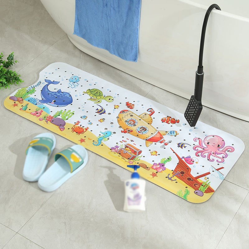 Non-Slip Bathtub Mat 40 X 16 Inch Multicolor: Strong Suction Cups Quick Drain Holes - Cartoon Undersea World Pattern Durable PVC Material - Machine Washable for Toddlers Kids Elderly Home Bath Use - Image 1