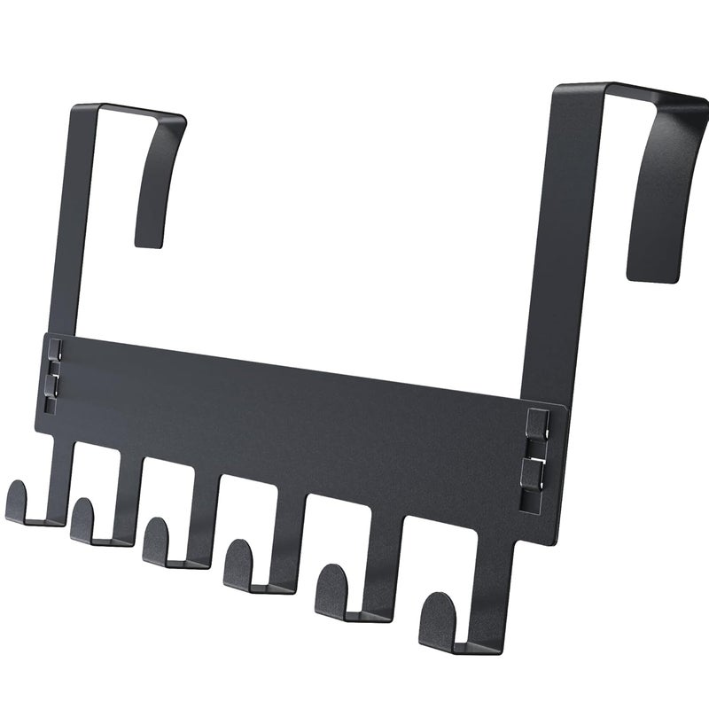 Appucoco Over The Door Hook Hanger Hanging Organizer Rack Steel Door Hook Hanger Wall Hook Rack 6 Hooks Black - Image 2