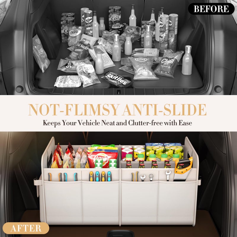 titiyiof Trunk Organizer For Suv & Sedan,Car Organizers and Storage, Waterproof Collapsible & Adjustable Straps,Sturdy Car Organization for Car Accessories, Tools,Foodï¼ŒSundries,2-3 Compartmentï¼ˆBeigeï¼‰ - Image 5