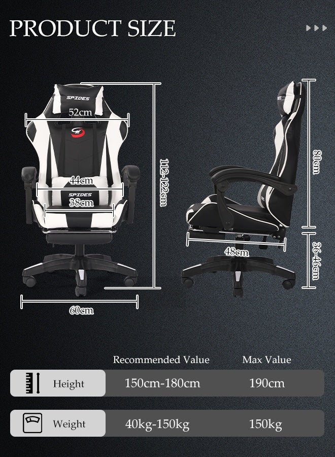 Spides Ergonomic Gaming Chair with Footrest Computer Gaming Chair Height Adjustable Video Game Chairs Ergonomic High Back Gaming Chairs with Neck Pillow and Headrest 360° Rotation with Neck and Lumbar Support for Office Home  - Image 3