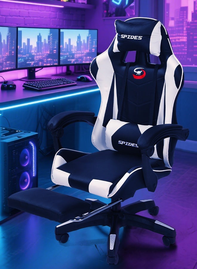 Spides Ergonomic Gaming Chair with Footrest Computer Gaming Chair Height Adjustable Video Game Chairs Ergonomic High Back Gaming Chairs with Neck Pillow and Headrest 360° Rotation with Neck and Lumbar Support for Office Home  - Image 2