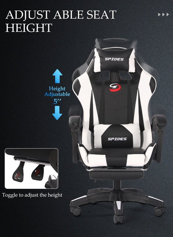 Spides Ergonomic Gaming Chair with Footrest Computer Gaming Chair Height Adjustable Video Game Chairs Ergonomic High Back Gaming Chairs with Neck Pillow and Headrest 360° Rotation with Neck and Lumbar Support for Office Home  - Image 5