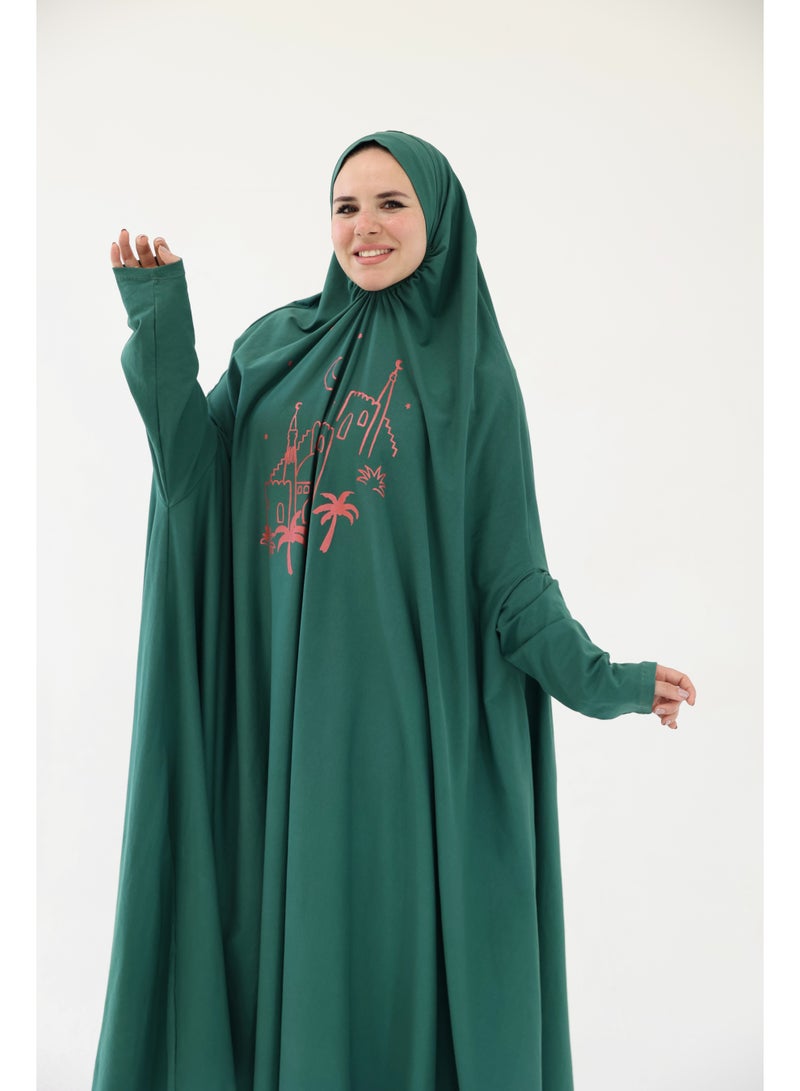 La Festiva Minaret Full-Length Cotton Lycra Prayer Isdal Dark Green - Image 3