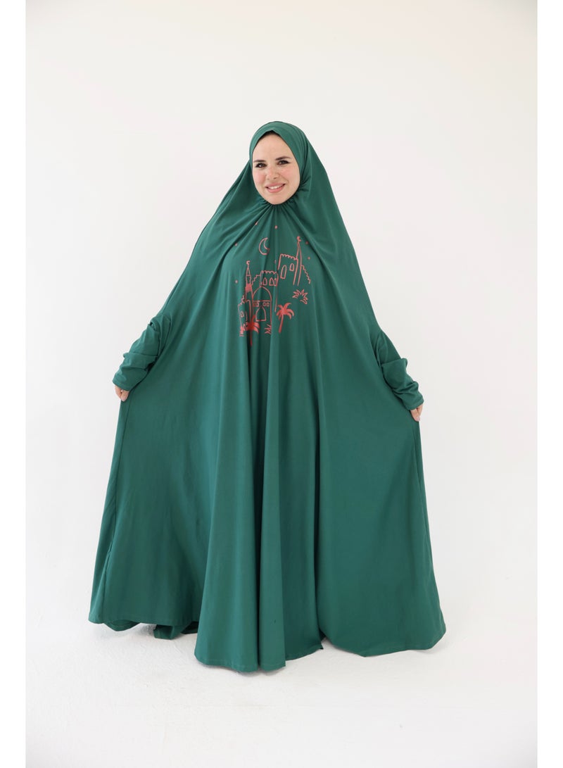 La Festiva Minaret Full-Length Cotton Lycra Prayer Isdal Dark Green - Image 1