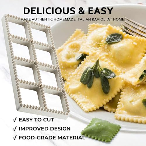 MUMSUNG Ravioli Maker Press, Ravioli Press Mold Set - 1.85" Squares Ravioli Stamp Maker Cutter with Wood Rolling Pin, 2.6" Empanada Maker Press Kit and Ravioli Wheel, Makes 8 Ravioli - Image 3