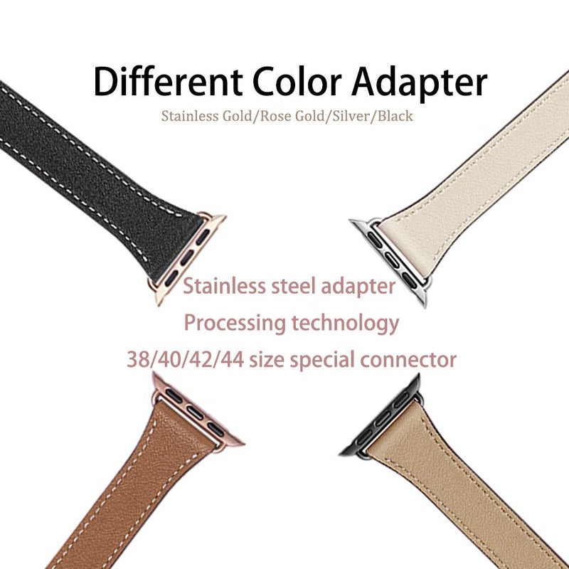 Bestig Compatible with Apple Watch Band 38mm 40mm 41mm 42mm(Series 10) for Women Men, Genuine Leather Double Tour Designed Slim Wrap Strap for iWatch SE Series 9 8 7 6 5 4 3 2 1 (Black+Rose Gold) - Image 3