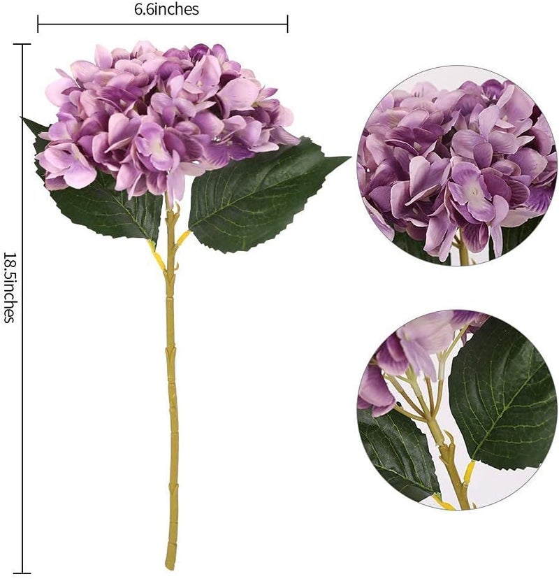 Kisflower كيسفلور 6 قطع زهور هيدرانجيا من الحرير اصطناعية واقعية باقة زهور هيدرانجيا لحفلات الزفاف والمكاتب وديكور المنزل (أرجواني) - Image 4