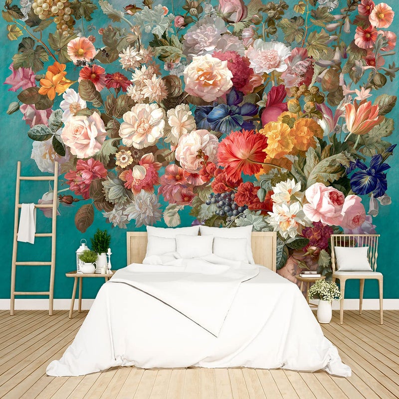 BZHXBZ BZHXBZ  Floral Wallpaper Pink Peony murals Girls Bedroom Botanical Rose Flowers Leaf Aesthetic Room Decor Home Living Room tv Background Large Wall Mural  137x96 Not Peel and Stick 