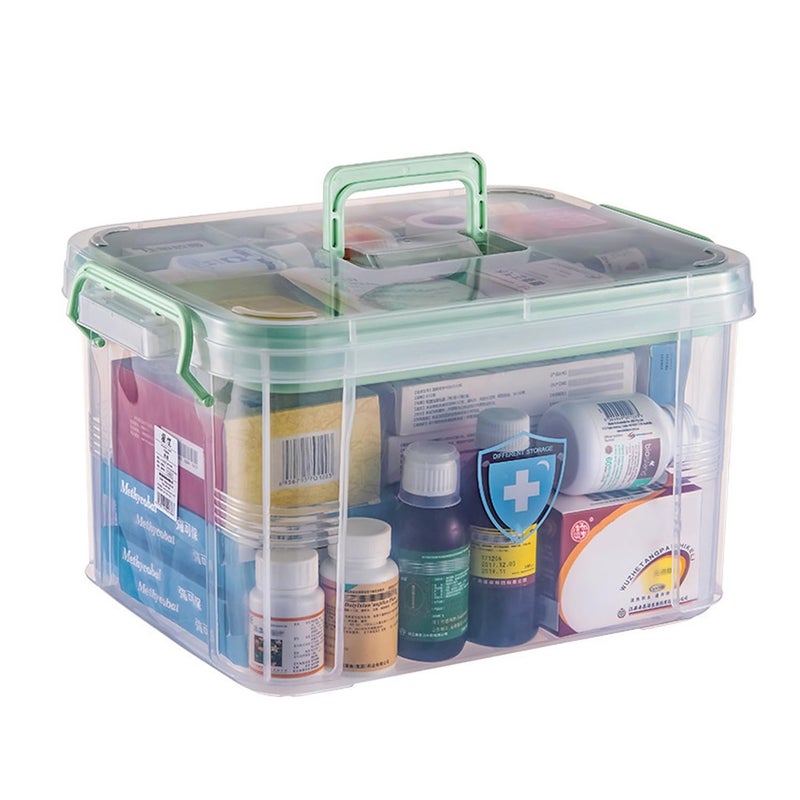 TAIPOXUN Clear Medicine Organizer Storage Box with Tray and Handle, First Aid Box Plastic Portable Thickened Medicine Container Chest Medical Case Medicine Caddy with Lids Handles - Image 1