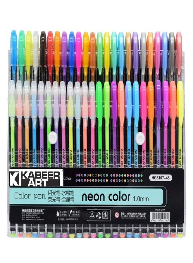 KABEER ART 48 Pc Color gel pens,Glitter, Metallic, Neon pens Set Good gift For Coloring,Sketching,Painting, Drawing - Image 1