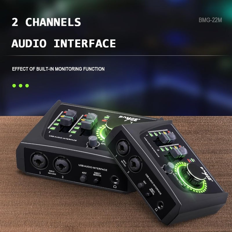 BOMGE mini 2 Channel USB Audio Interface for Recording, Streaming and Podcasting, with XLR/48V Phantom Power,Studio Quality Audio Interface for Guitarist, Vocalist, Podcaster or Producer - Image 2