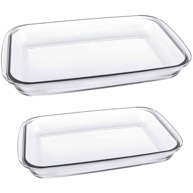 مارينكس طقم تحميص مستطيل زجاجي من قطعتين، سعة 22 لترًا و29 لترًا، أطباق خبز متينة مقاومة للحرارة، شفافة، آمنة للاستخدام في الفرن، تحميص، ميكروويف، فريزر، غسالة أطباق، مثالية للطواجن واللازانيا واللحوم. - Image 1