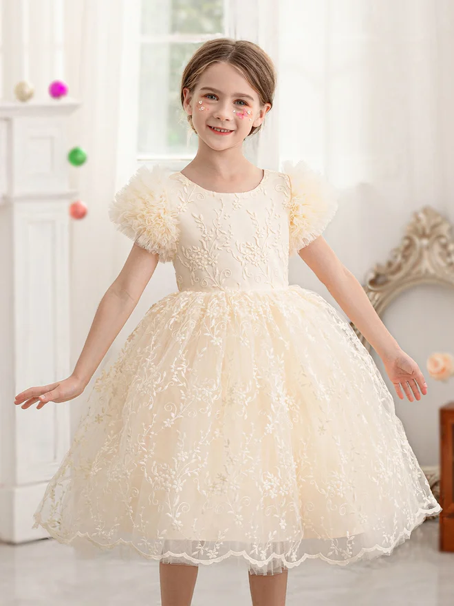 Take Two Girls Floral Mesh All Lace Bow Detail Party Dress
