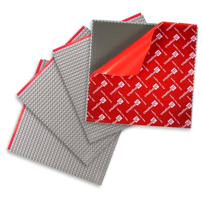 Creative QT Peel-and-Stick Building Baseplates - 4-Pack 10 x 10 in Gray Adhesive Brick Baseplates for Building Toy Brick & Block Play on Tables & Walls - Stackable Creative Building Toy Pack - Image 4