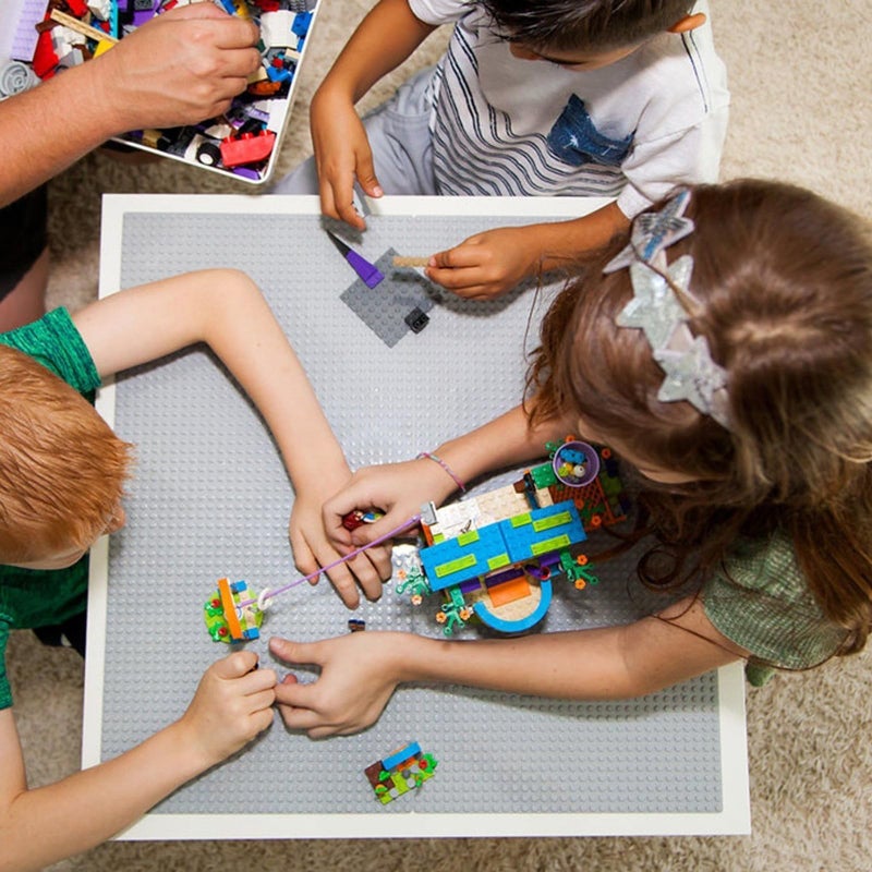 Creative QT Peel-and-Stick Building Baseplates - 4-Pack 10 x 10 in Gray Adhesive Brick Baseplates for Building Toy Brick & Block Play on Tables & Walls - Stackable Creative Building Toy Pack - Image 5